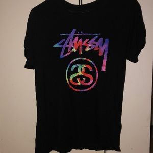 Black and Rainbow Stussy Logo T- shirt